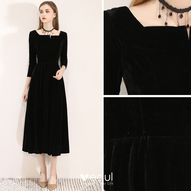Modest / Simple Black Evening Dresses 2019 A-Line / Princess Square ...