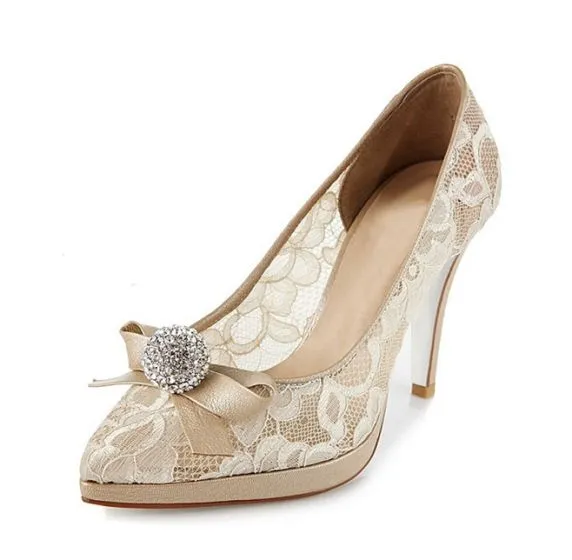 champagne lace heels