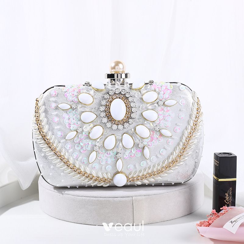 Fashion Black Satin Evening Party Clutch Bags 2022 Pearl Rhinestone Sequins  Clutch Bags