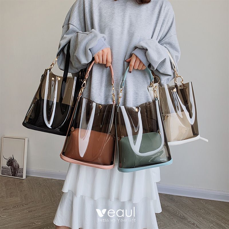 S/S 2018 PVC Plastic Handbag with Green Interior Clutch