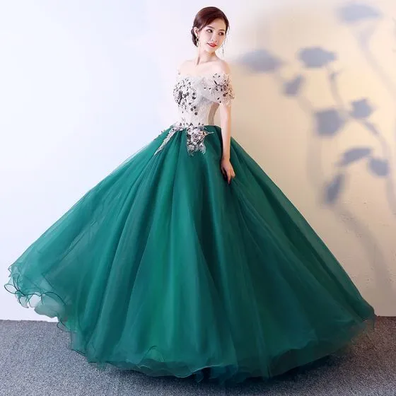 Off The Shoulder Dark Green Lace Long Prom Dress, Off Shoulder Dark Gr –  Abcprom