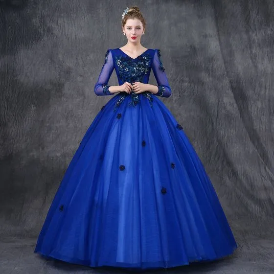 Vintage / Retro Quinceañera Royal Blue Prom Dresses 2019 Ball Gown V ...