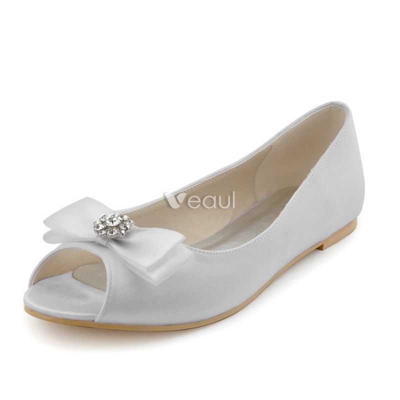 Vintage Champagne Bridal Shoes Flat Wedding Pumps With Bowknot