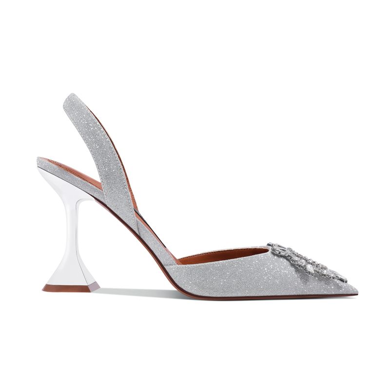 Charming Ivory Rhinestone Slingbacks Wedding Shoes 2020 Leather 8 cm ...