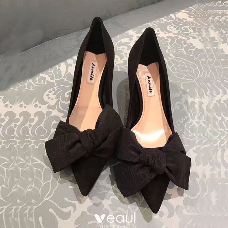 Chic / Beautiful Black Casual Bow Pumps 2020 5 cm Stiletto Heels ...