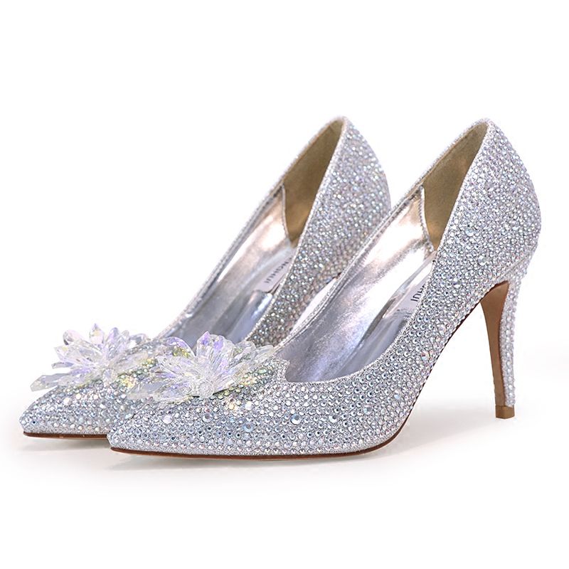 Sparkly Silver Wedding Shoes 2018 Crystal Rhinestone 9 cm Stiletto ...