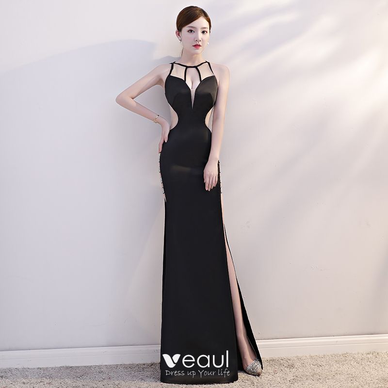 Sexy Black See-through Summer Evening Dresses 2019 Trumpet / Mermaid ...