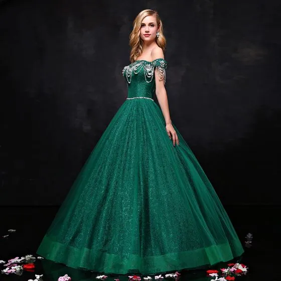 Luxury / Gorgeous Dark Green Prom Dresses 2017 A-Line / Princess Tulle ...