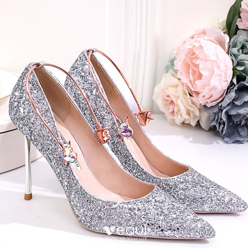 Sparkly Rose Gold Sequins Wedding Shoes 2020 10 cm Stiletto Heels ...