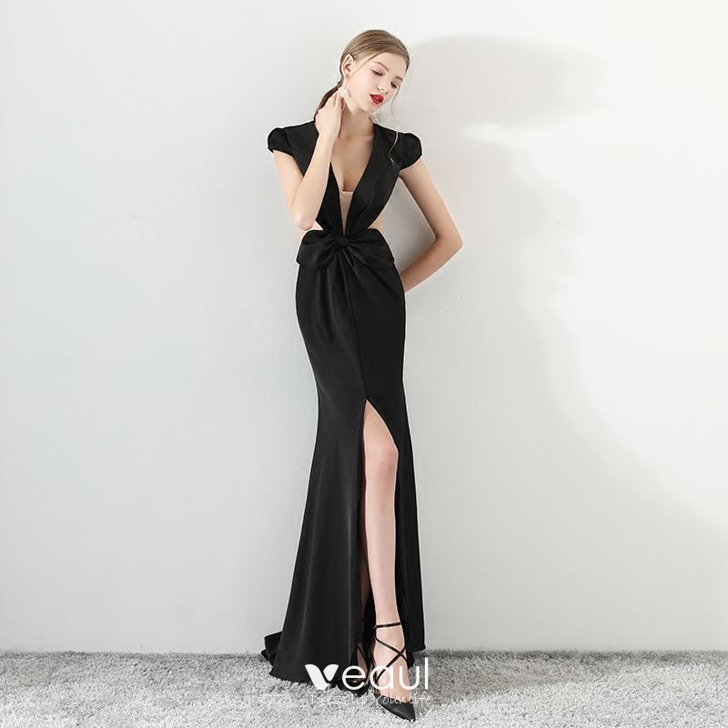 Sexy Black See-through Evening Dresses 2018 Trumpet / Mermaid V-Neck ...