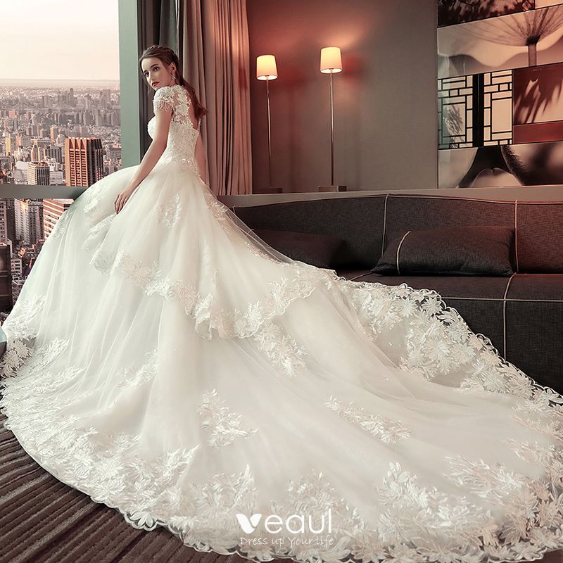 Luxury / Gorgeous Ivory Wedding Dresses 2019 A-Line / Princess Scoop ...