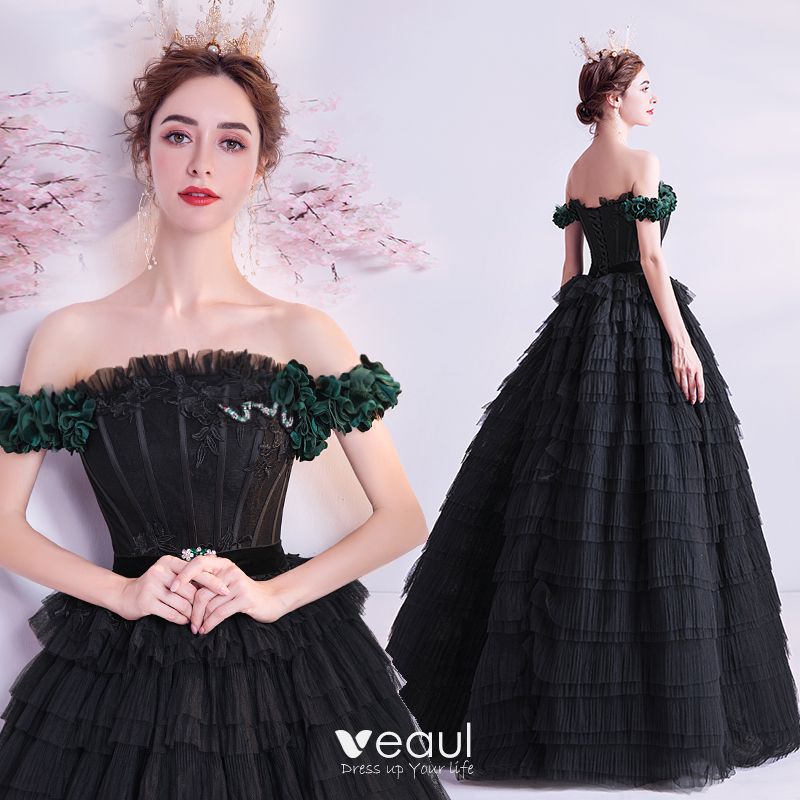 black off the shoulder ball gown