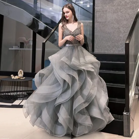 grey ball gown