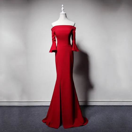floor length red dress with split