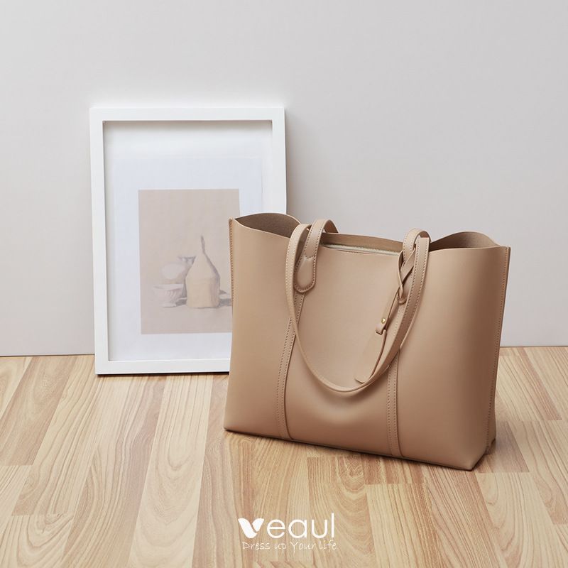 Leather minimalist tote bag MOLSON model brown