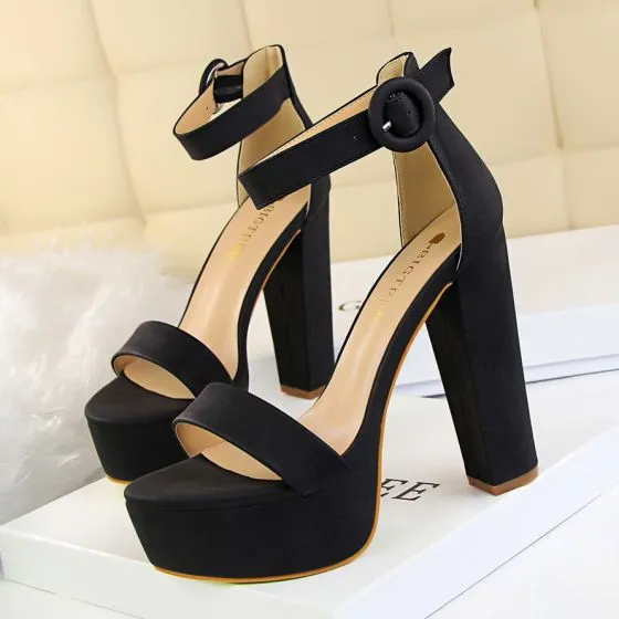 Sexy Black Street Wear Womens Sandals 2020 Ankle Strap 13 cm Thick