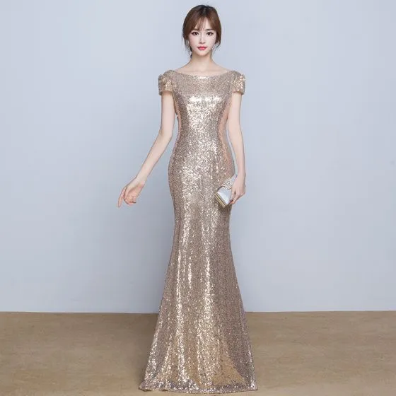 floor length gold sequin dress