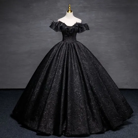 Elegant Black Printing Tassel Prom Dresses 2023 Ball Gown Off-The ...