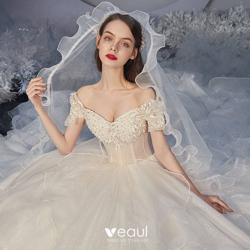 Elegant Champagne Corset Wedding Dresses 2020 Ball Gown Off-The ...