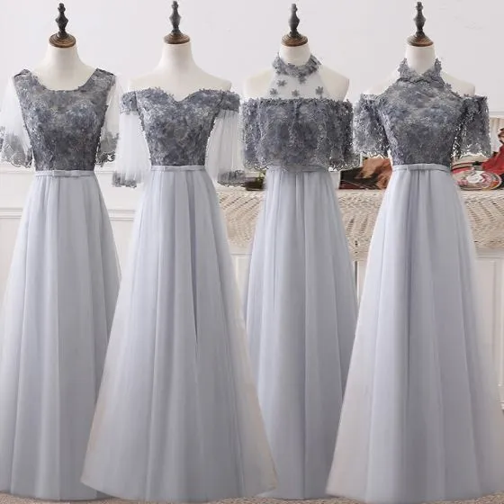 Chic / Beautiful Grey Bridesmaid Dresses 2018 A-Line / Princess ...