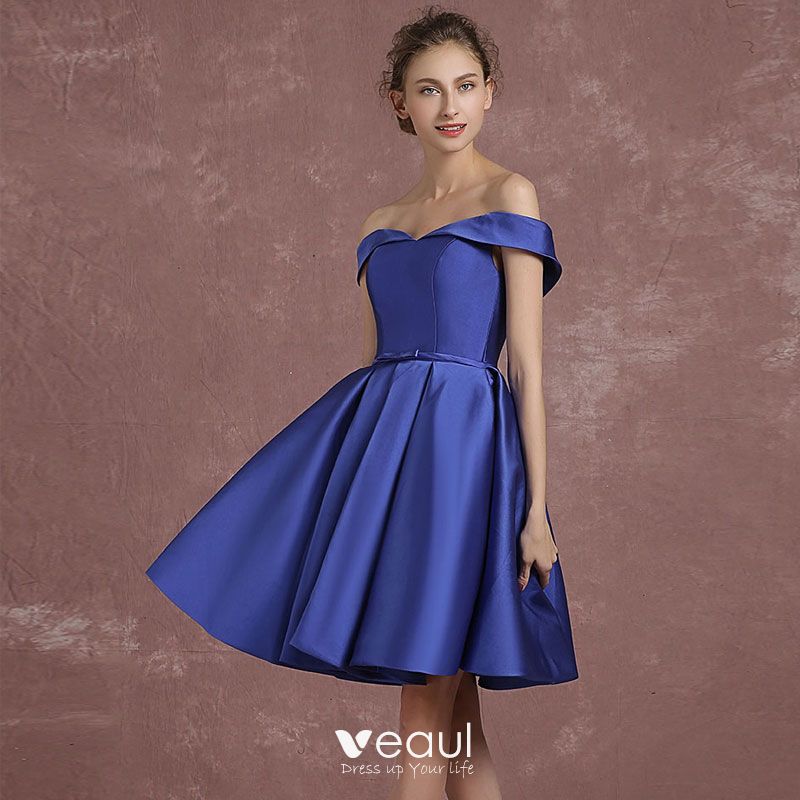 Modest / Simple Royal Blue Bridesmaid Dresses 2018 A-Line / Princess