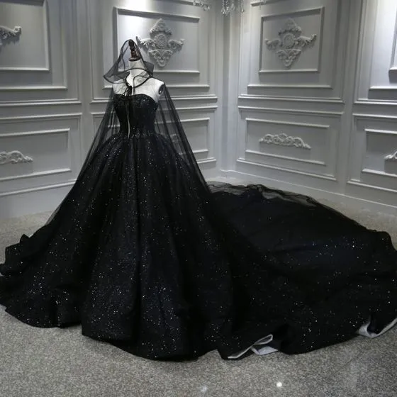 Amazing / Unique Black Bridal Wedding Dresses With Cloak