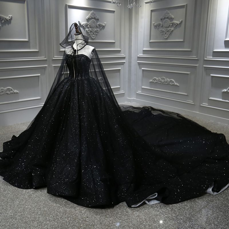 Amazing / Unique Black Bridal Wedding Dresses With Cloak 2020 Ball Gown
