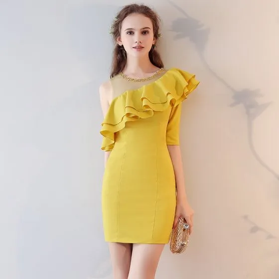 Chic / Beautiful Yellow Party Dresses 2017 Sheath / Fit Sequins One ...