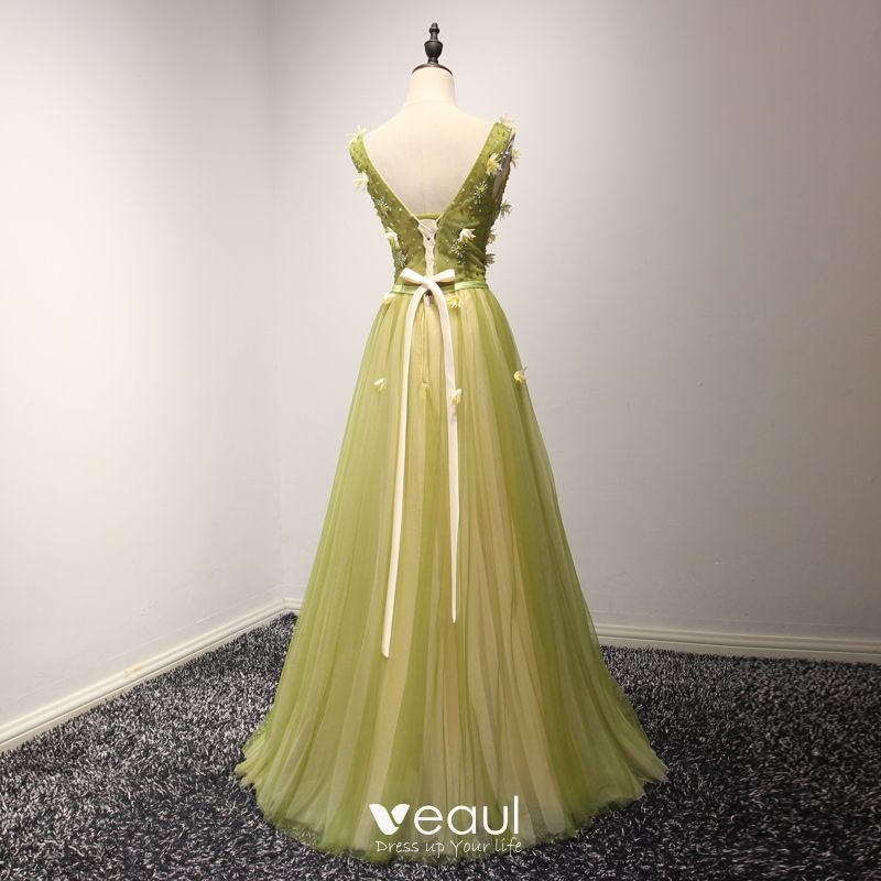 Elegant Lime Green Evening Dresses 2017 A-Line / Princess Floor-Length ...