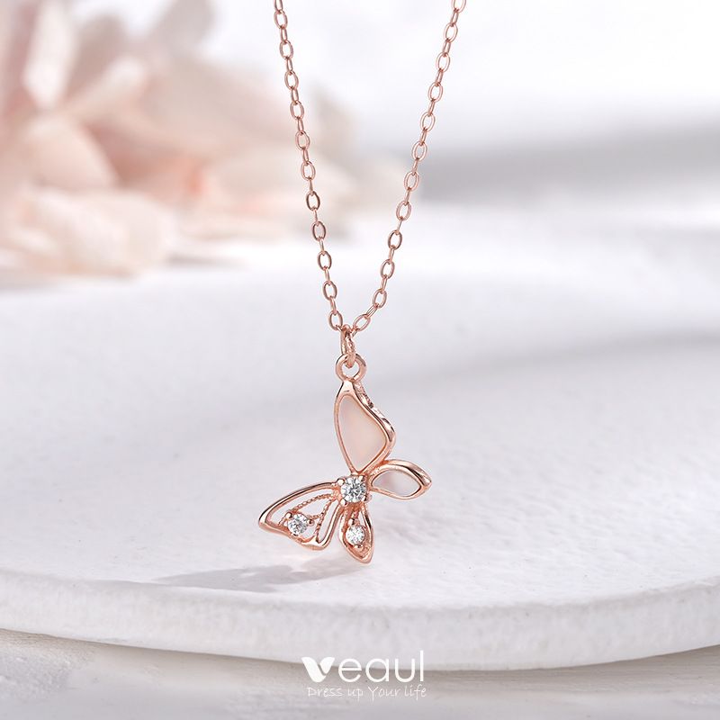 Rose Gold Cupchain Diamante Butterfly Necklace in 2023