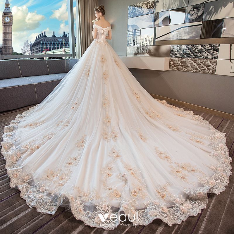 Luxury / Gorgeous Ivory Wedding Dresses 2019 A-Line / Princess Off-The ...