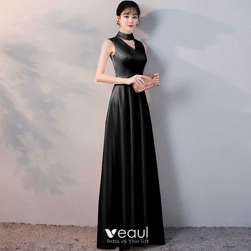 black satin high neck dress