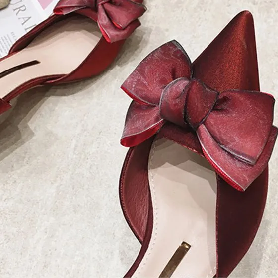 Chic / Beautiful Burgundy Prom Suede Womens Shoes 2020 Leather Bow 4 cm ...