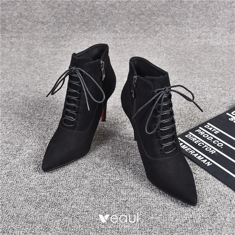 Modest / Simple Black Street Wear Leather Womens Boots 2020 Ankle 9 cm ...