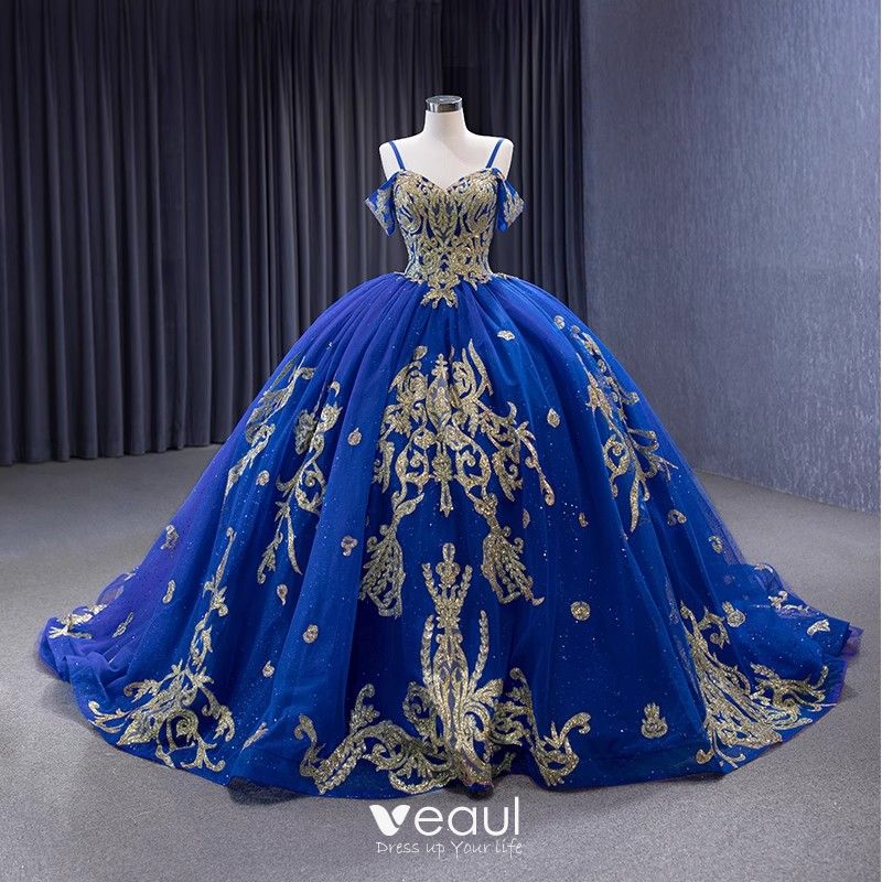 High-end Vintage / Retro Royal Blue Handmade Beading Sequins Prom ...