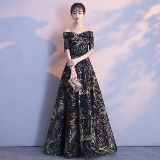 black and gold evening gowns with sleeves
