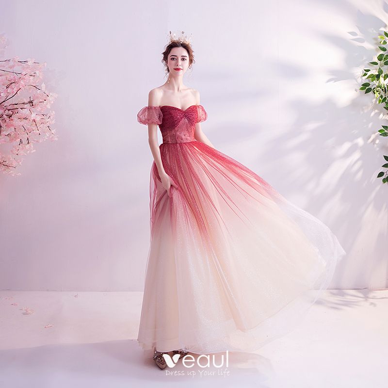 Charming Burgundy Gradient-Color Glitter Prom Dresses 2020 A-Line ...