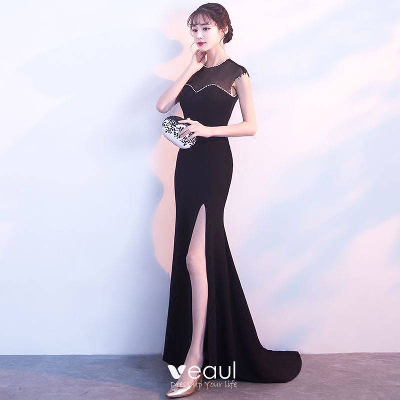 Sexy Black Evening Dresses 2017 Trumpet / Mermaid Sequins Split Front ...