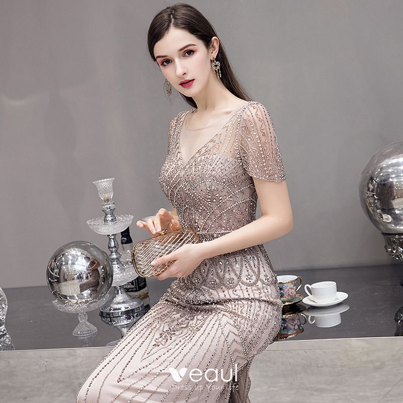 High-end Champagne See-through Evening Dresses 2020 Trumpet / Mermaid ...