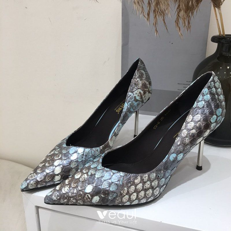 Fashion Evening Party Fish Scales Pumps 2020 Leather 8 cm Stiletto ...