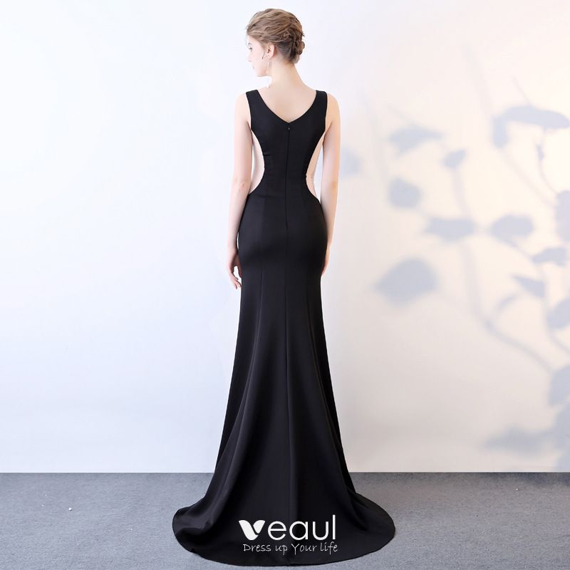 Sexy Black See-through Evening Dresses 2018 Trumpet / Mermaid V-Neck ...