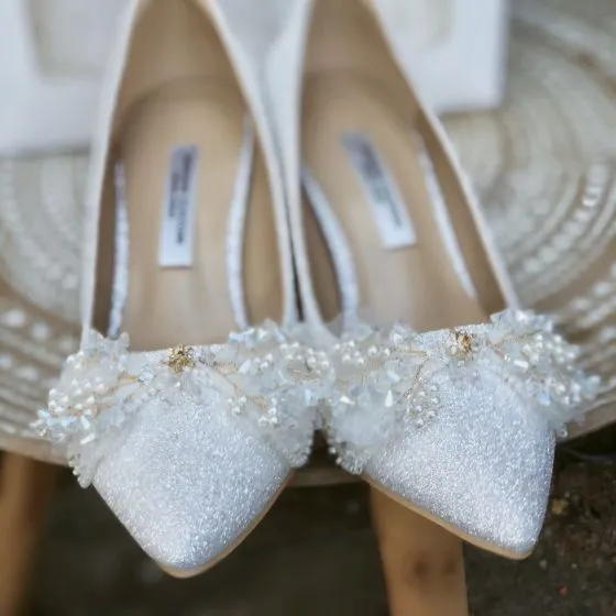 Glamorous Ivory Glitter Sequins Wedding Shoes 2020 Leather Rhinestone ...