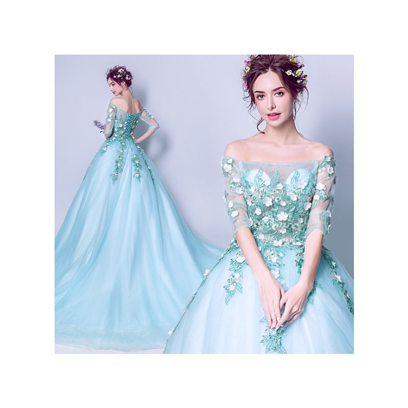 Affordable Pool Blue Prom Dresses 2019 A-Line / Princess Off-The ...