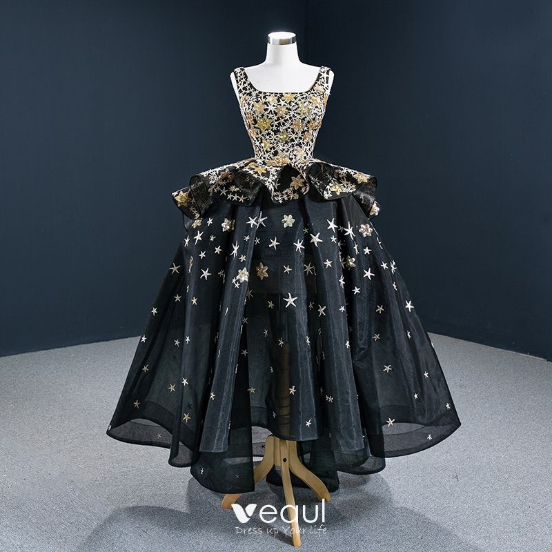 black prom dress with gold stars