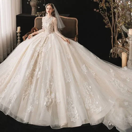 Vintage / Retro Ivory Bridal Wedding Dresses 2020 Ball Gown See-through ...