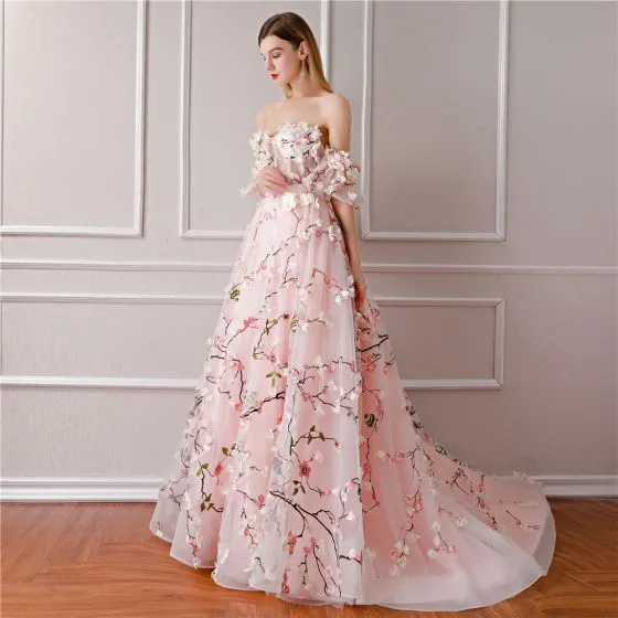 Flower Fairy Blushing Pink Prom Dresses 2019 A-Line / Princess ...