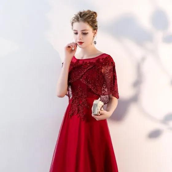 Chic / Beautiful Burgundy Evening Dresses With Shawl 2019 A-Line ...