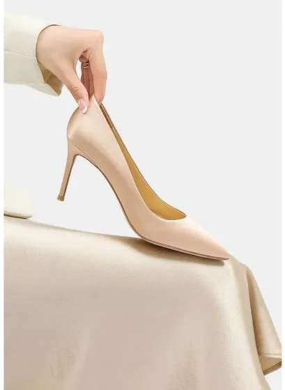 Elegant Champagne Handmade Prom Pumps 2024 Leather 8 cm Stiletto Heels ...
