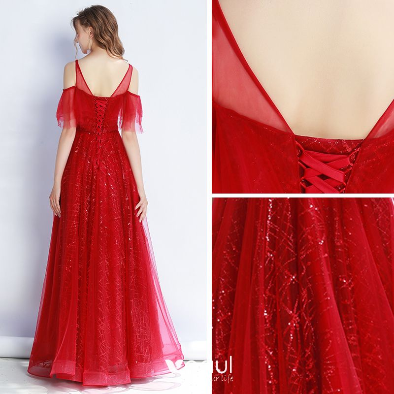 High-end Red Evening Dresses 2020 A-Line / Princess Scoop Neck Short ...