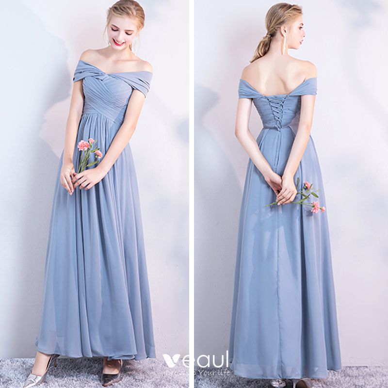 Modest / Simple Sky Blue Chiffon Bridesmaid Dresses 2021 A-Line ...